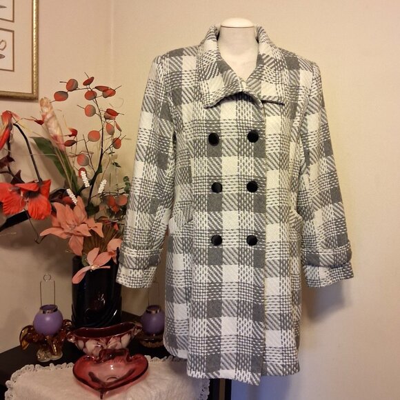 NEW Women’s Gray White Double-Breasted Lined Trench Coat Winter Outerwear 18 XL - Picture 4 of 11